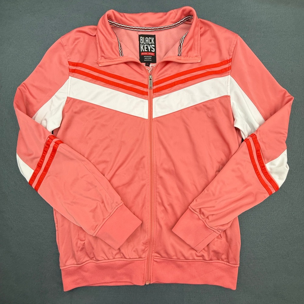Black Keys Track Jacket Mens Extra Large Pink Full Zip Chevron Striped Sporty